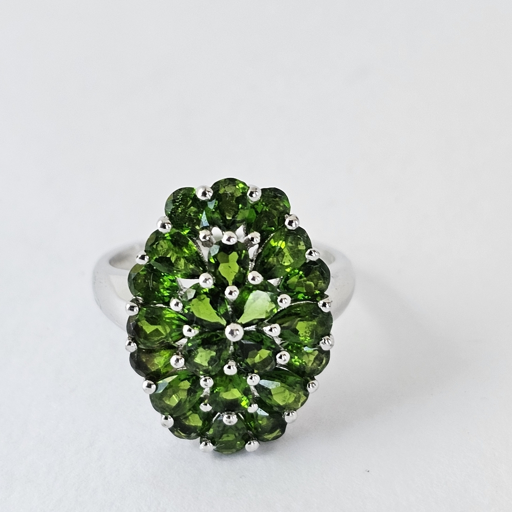 Genuine Chrome Diopside Cluster Ring in Rhodium over Sterling Silver Sz 8! - Picture 10 of 14